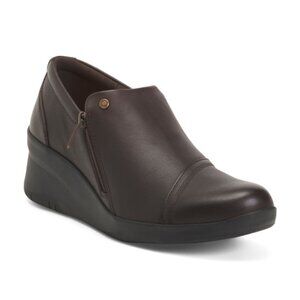 CLARKS Leather Suttyn Zip Comfort Wedges